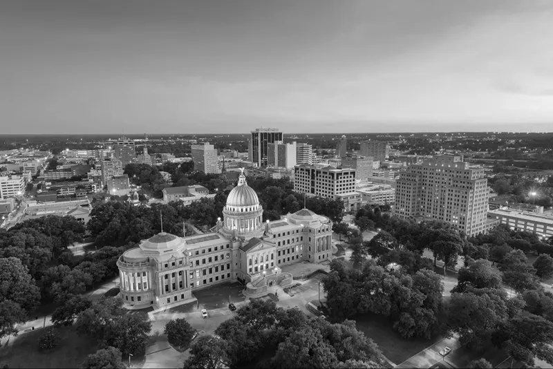 Black and white of the Jacksonville, MS skyline